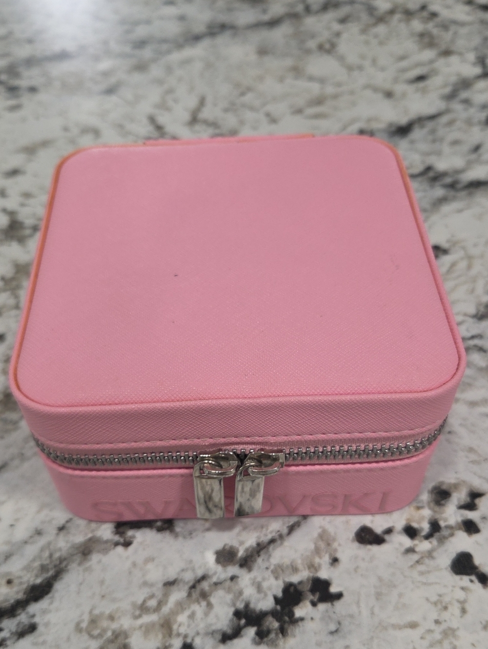 Swarovski Pink Compact Jewelry Case with Silver Zipper